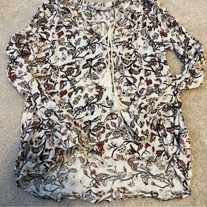 Boho lucky brand Tassel Tie Blouse in Cream and Brown